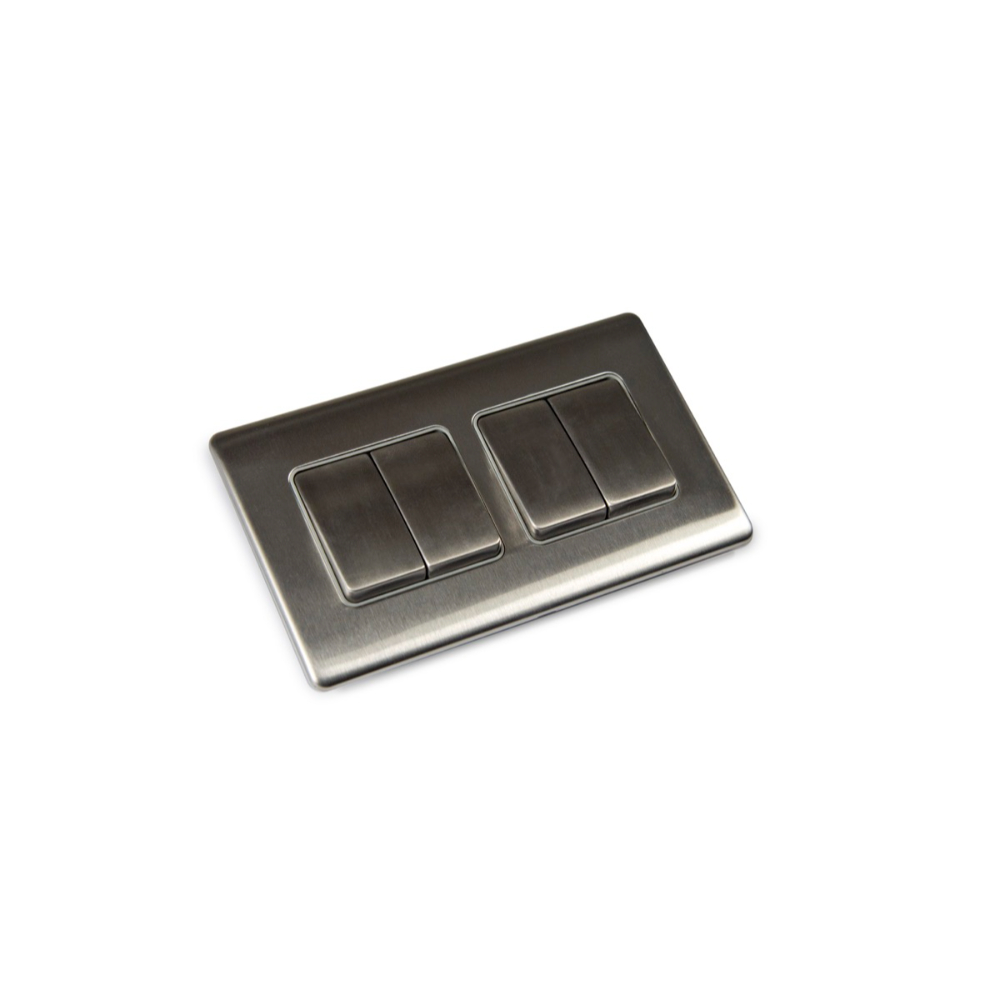FYM 10A 4 Gang 2 Way Large Dolly Switch (6 x 3 inches) Brushed Steel